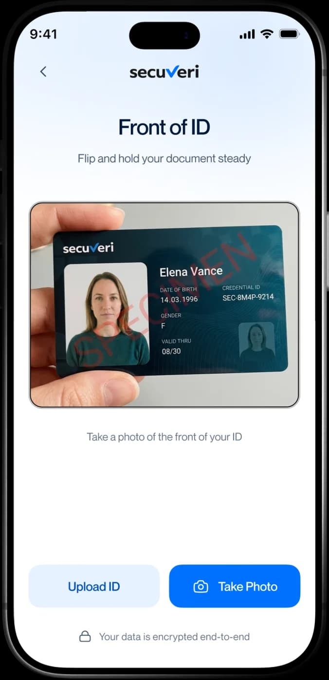 secuveri app scanning the front of an ID